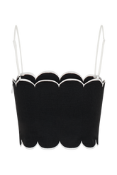 Alessio Scalloped Linen Top - Black